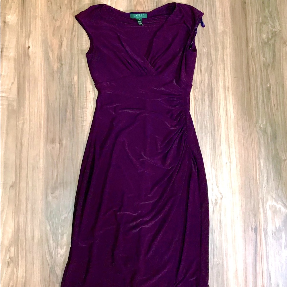Ralph Lauren purple pencil stretch ruched dress